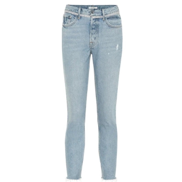 2. GRLFRND KAROLINA CRYSTAL TRIM HIGH WAISTED STRAIGHT JEANS IN KICK IT - Picture 1 of 10
